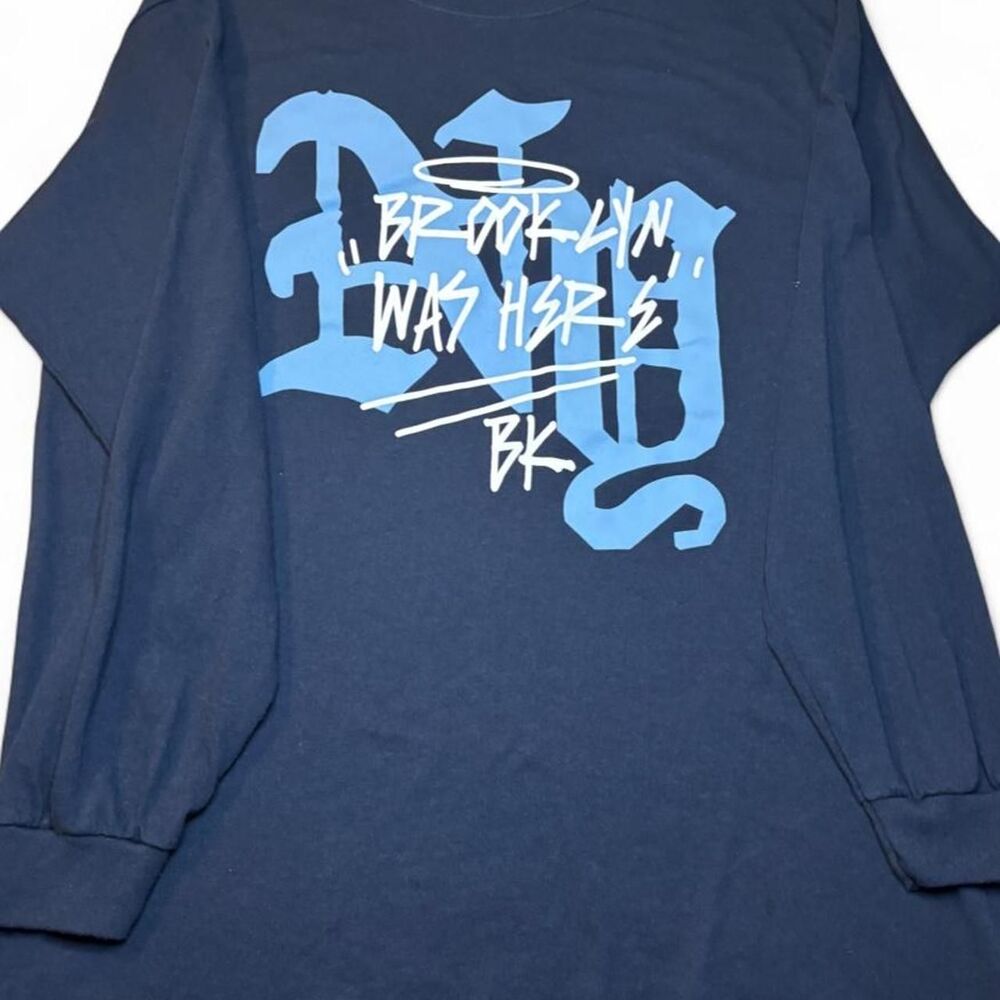 Fashion Nova Brooklyn Was Here Graphic Long Sleeve Tee XL Navy Streetwear